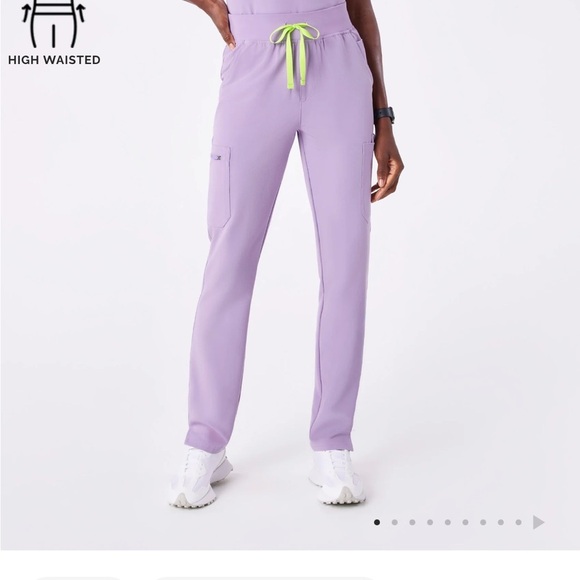 Figs High Waist Lavender pants with Neon Green Tie - Picture 5 of 11